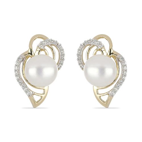 BUY REAL WHITE FRESHWATER PEARL GEMSTONE EARRINGS IN 925 SILVER